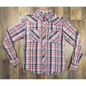 Salt Valley Western Shirt Medium LS Plaid Pearl Snap Dual Chest Pockets Cowboy